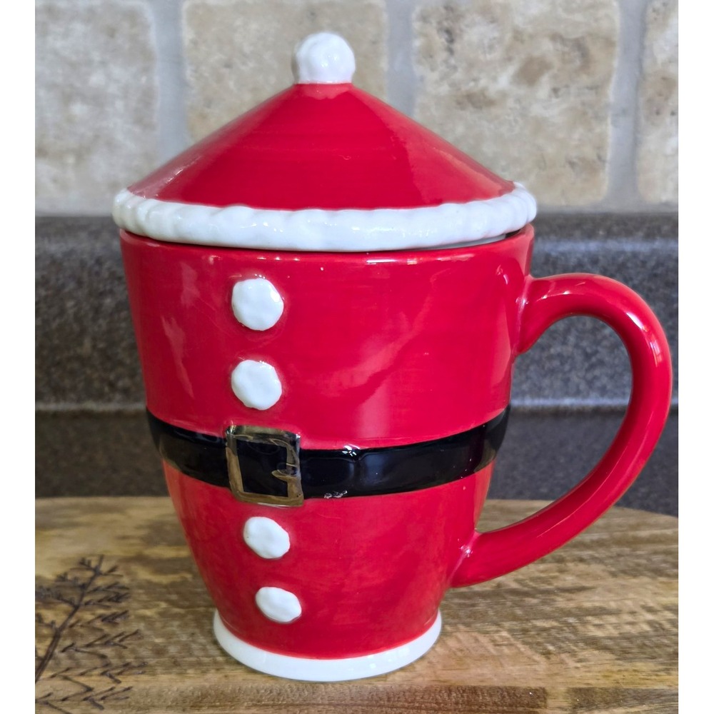 Hallmark Santa Suit Christmas 11oz Ceramic Coffee Mug w/ Lid, Dishwasher Safe